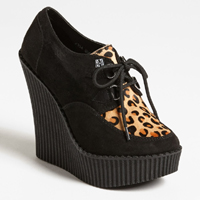 Black Suede Leopard Creeper Wedge Bootie by Tred Air UK