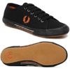 Tennis Style Low Top Plimsoll Canvas Sneaker in BLACK/ORANGE by Fred Perry