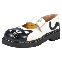 White Leather With Black Cat Head Mary Janes by Anarchic