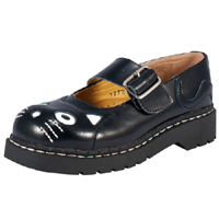 Black Leather With Black Cat Head Mary Janes by Anarchic