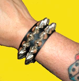 2 Row British Cone Stud Bracelet- Black Leather