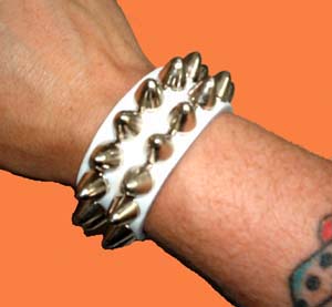 2 Row British Cone Stud Bracelet- White Leather
