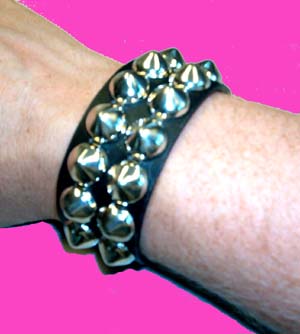 2 Row Cone Bracelet- Black Leather
