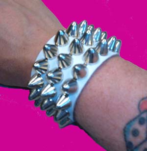 3 Row British Cone Stud Bracelet- White Leather