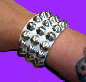 3 Row Cone Bracelet- White Leather