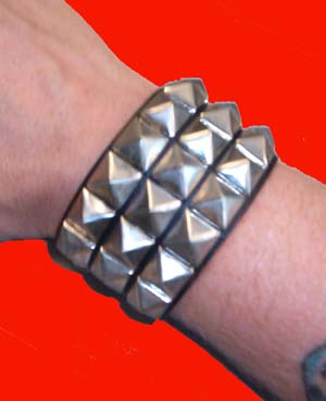 3 Row Pyramid Bracelet- Black Leather