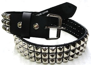 3 Row Pyramid Belt- Black Leather