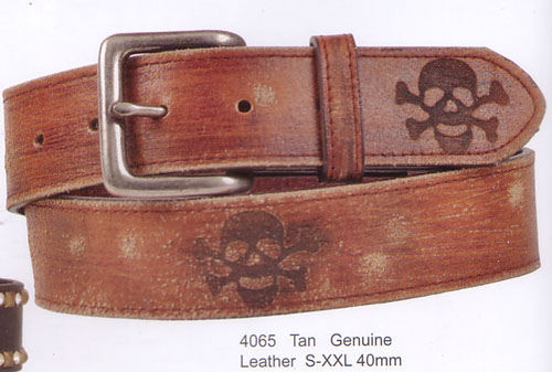 Skulls on a Distressed Brown Leather Belt
