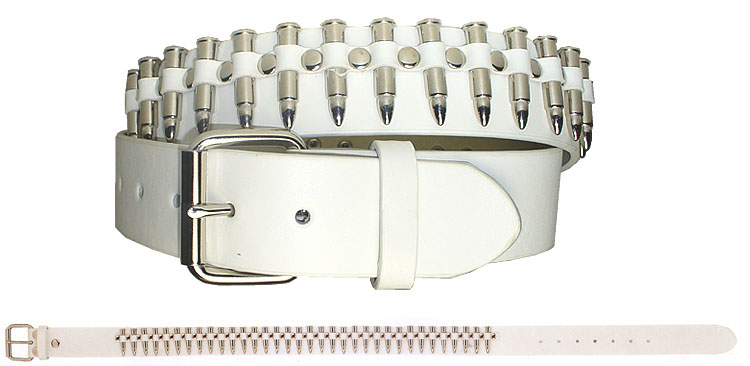 Nickle Bullets on a White Leather Belt
