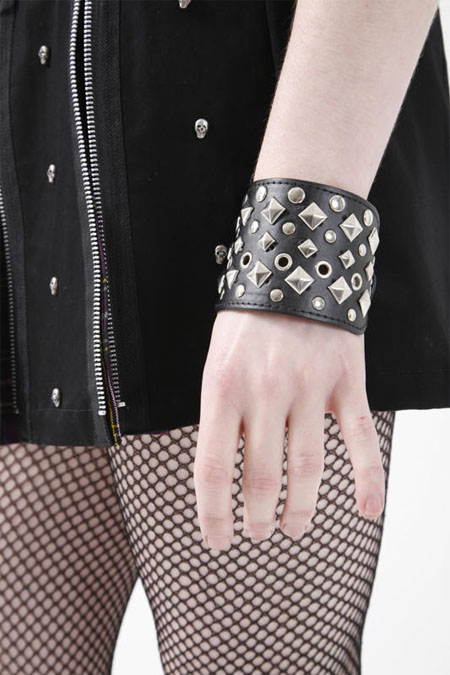 Pyramids, Spots & Grommets on a Black  Bracelet by Dead Threads
