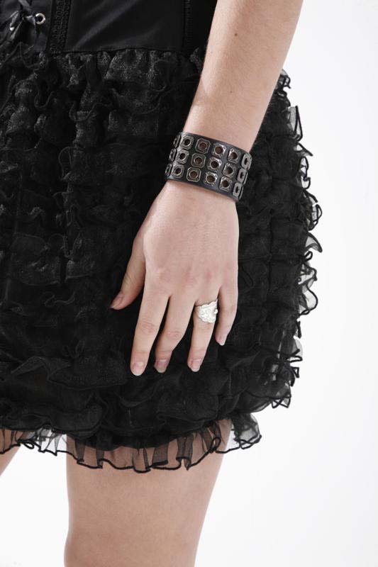 3 Rows Of Black Grommets Bracelet by Dead Threads
