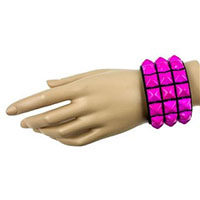3 Rows Of PINK Pyramids on a Snap Black Leather Bracelet
