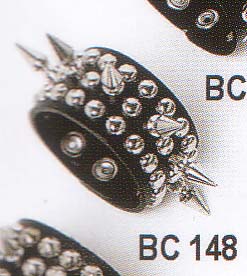 Alternating Spots & 1" Spikes on a Snap Black Leather Bracelet