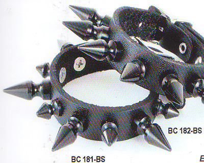 Alternating 1" & 1/2" Black Spikes on a Buckle Black Leather Bracelet