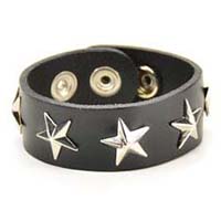 Star Studs Black Leather Bracelet by Funk Plus