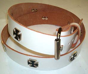 Show product details for Iron Cross Studs On A White Leather Belt (Sale price!)