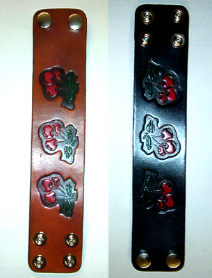 Cherries on a leather bracelet (1 3/4" wide)