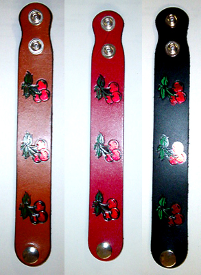 Cherries on a leather bracelet (1" wide)