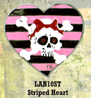 Show product details for *Striped Heart And Skull belt buckle by Lucky 13 (bb166) - SALE
