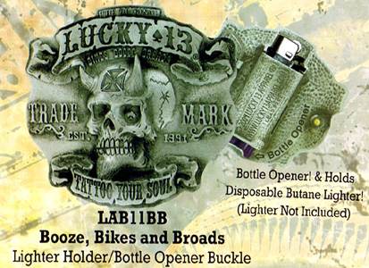 Show product details for Booze Bikes And Broads Belt Buckle by Lucky 13 (bb250) (Sale price!)