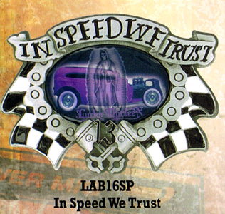 Show product details for In Speed We Trust belt buckle by Lucky 13 (bb298) - SALE