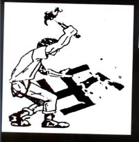 Anti Nazi- Guy Crushing Swastica with a Hammer sticker (st1)