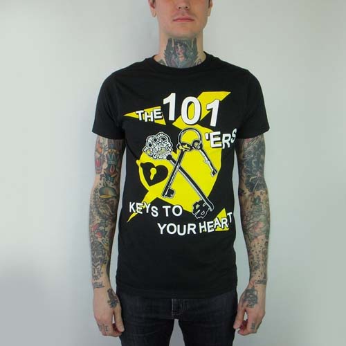 101'ers- Keys To Your Heart on a black guys slim fit shirt