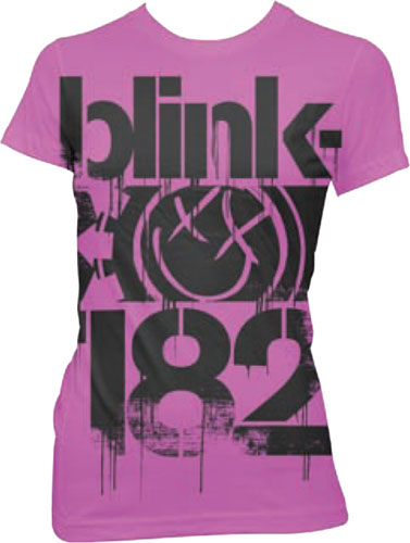 Blink 182- Logo on a pink girls fitted shirt