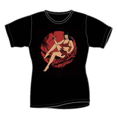 Bettie Page- Red Leopard Pic on a black girls fitted shirt by Retro-A-Go-Go