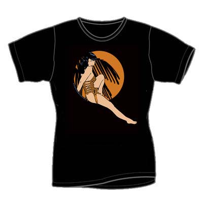 Bettie Page- Orange Leopard Pic on a black girls fitted shirt by Retro-A-Go-Go