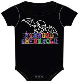 Avenged Sevenfold- Doodle Bat on a black one piece snap bottom baby shirt (S=0-6 mo, M=6-12 mo, L=12-18 mo, XL=18-24 mo)