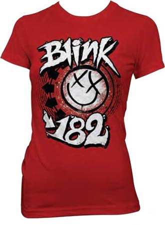 Blink 182- Logo on a red girls fitted shirt