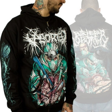 Aborted- Butchered Labotomy on a black zip up hooded sweatshirt