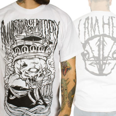 Annotations Of An Autopsy- Crown Skull on front, I Am Hell on back on a white shirt