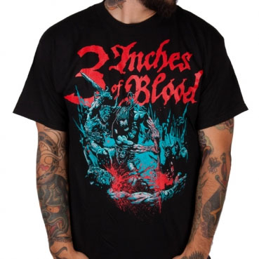 3 Inches Of Blood- Barbarian (Blue Pic) on a black shirt