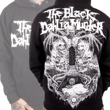 Black Dahlia Murder- Logo on front, Gates on back on a black hooded sweatshirt