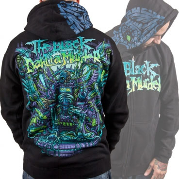 Black Dahlia Murder- Logo on front, Phantom Of The Future on back on a black zip up hooded sweatshirt