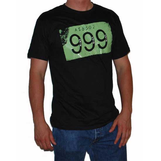 999- Logo on a black guys slim fit shirt