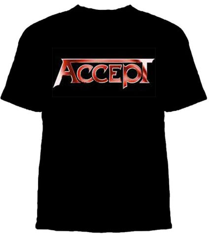 Accept- Logo on a black shirt