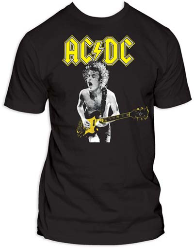 AC/DC- Angus Playing Guitar on a black shirt