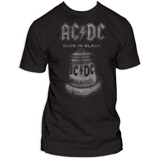 AC/DC- Back In Black/Hells Bells on a black guys slim fit shirt