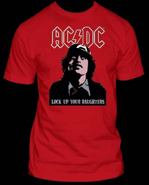 AC/DC- Lock Up Your Daughters on a red shirt
