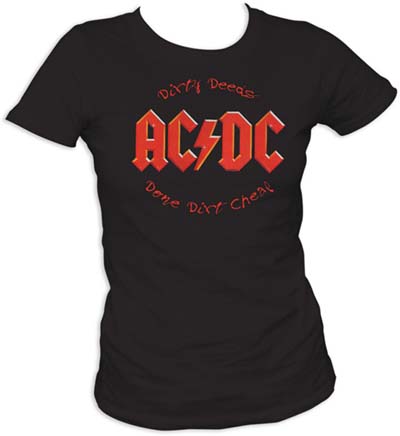 AC/DC- Dirty Deeds Done Dirt Cheap on a black girls fitted shirt