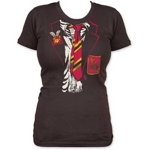 AC/DC- Schoolgirl Outfit on a charcoal girls fitted shirt