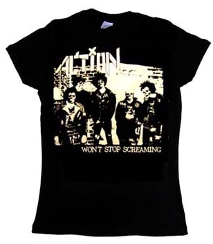 Action- Won't Stop Screaming on a black girls fitted shirt