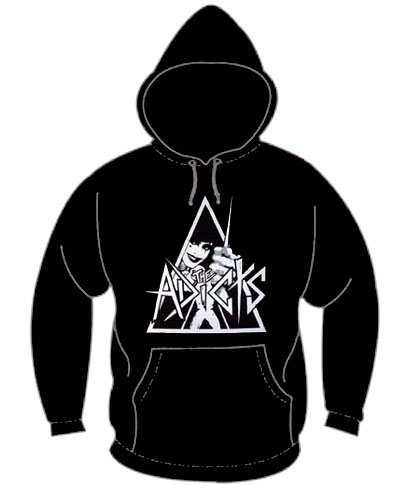 Adicts- Clockwork Monkey on a black hooded sweatshirt