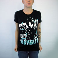 Adverts- Band Pics on a black girls fitted shirt