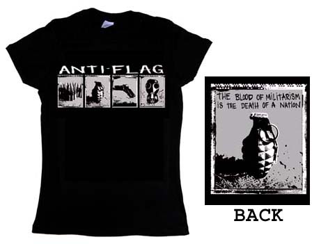 Anti Flag- Boxes on front, Death of A Nation on back on a black girls fitted shirt