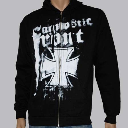 Agnostic Front- Spraypaint Logo on a black zip up hooded sweatshirt