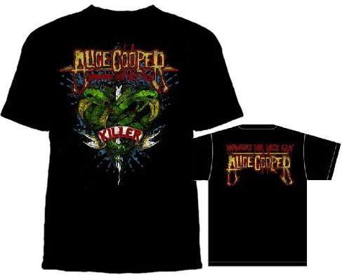 Alice Cooper- Killer on front, No More Mr Nice Guy on back on a black shirt